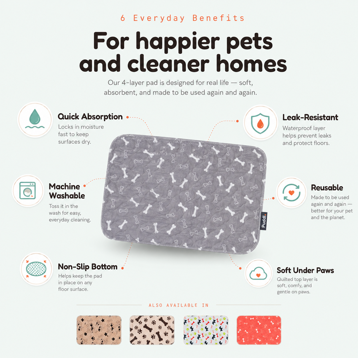 Puddl Pad Playful Pups design washable puppy pad for apartments and home use