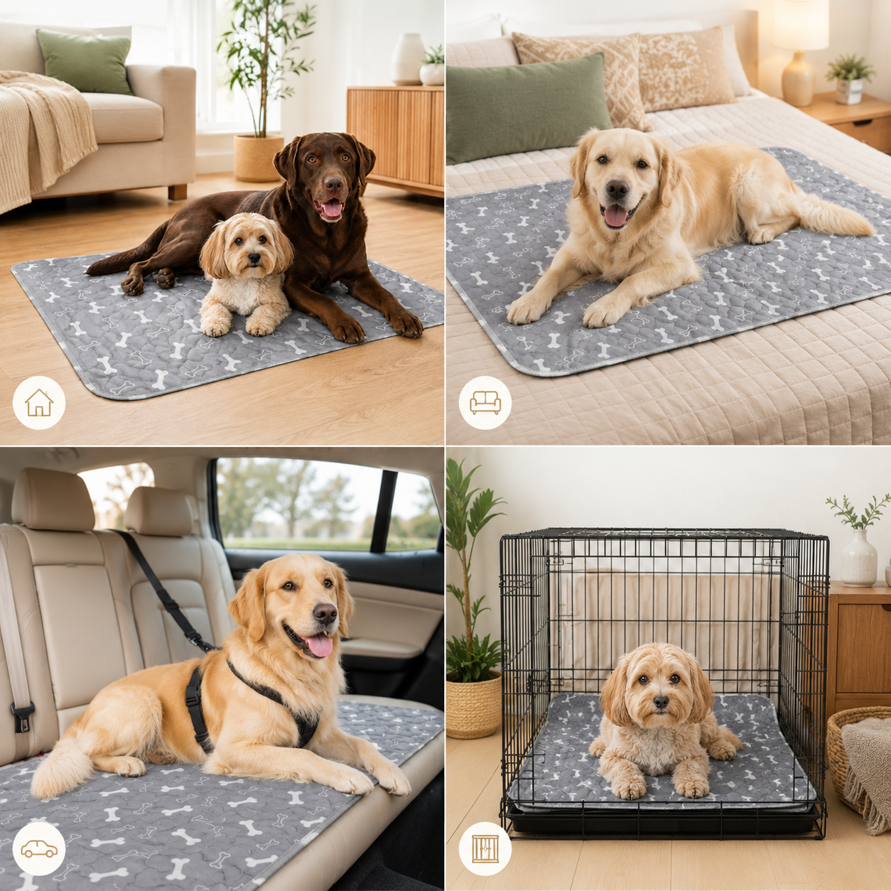 Puddl Pad Puppy Sketch Beige reusable dog training pad for puppies and senior dogs